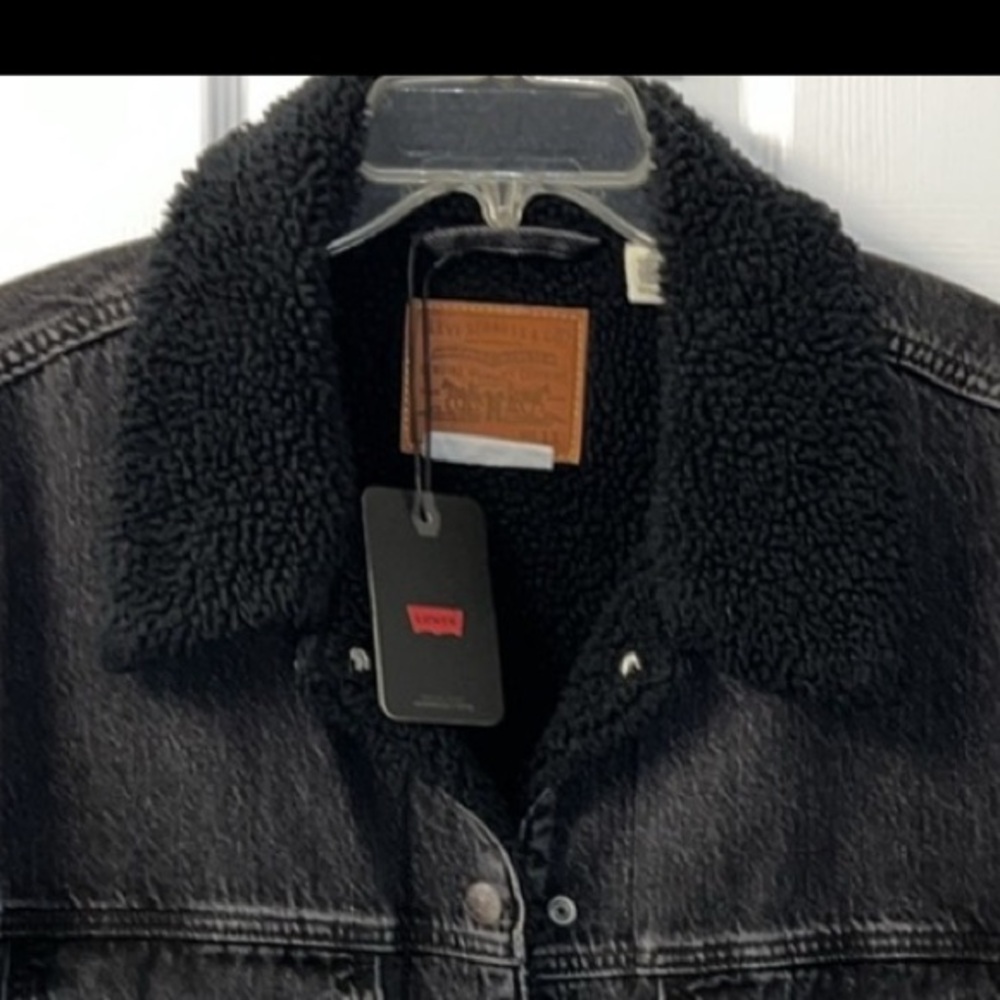Levi’s 90s Sherpa Trucker Jacket Black Denim NWT 1X - Picture 7 of 14